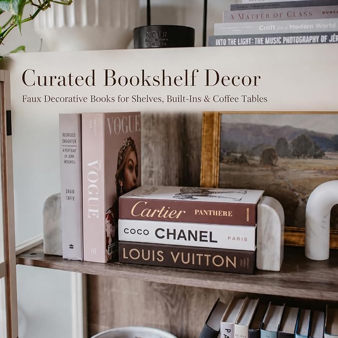 4-7 Pieces Fashion Decorations Book Set. Premium Aesthetic Faux Books for Room Decor. (4) | Refined Modern Look - Not Real, No Pages Inside - Arrives Flat, Tool-Free 2-Min Setup