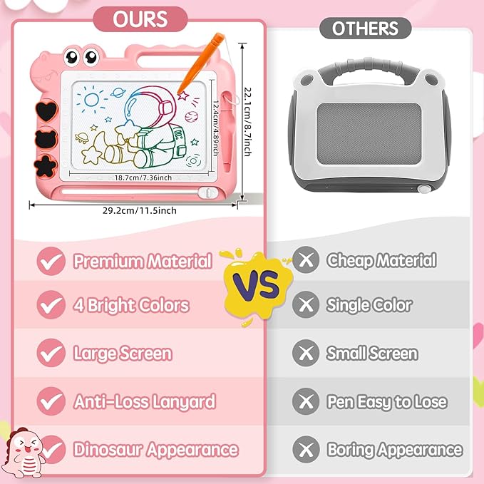 AiTuiTui Magnetic Drawing Board Toddler Toys with Legs for 2 3 Year Old Girls Boys, Sketch Writing Doodle Pad Age 2-4 Travel Games, Educational Learning Kids Toys for Toddlers Birthday (Pink)