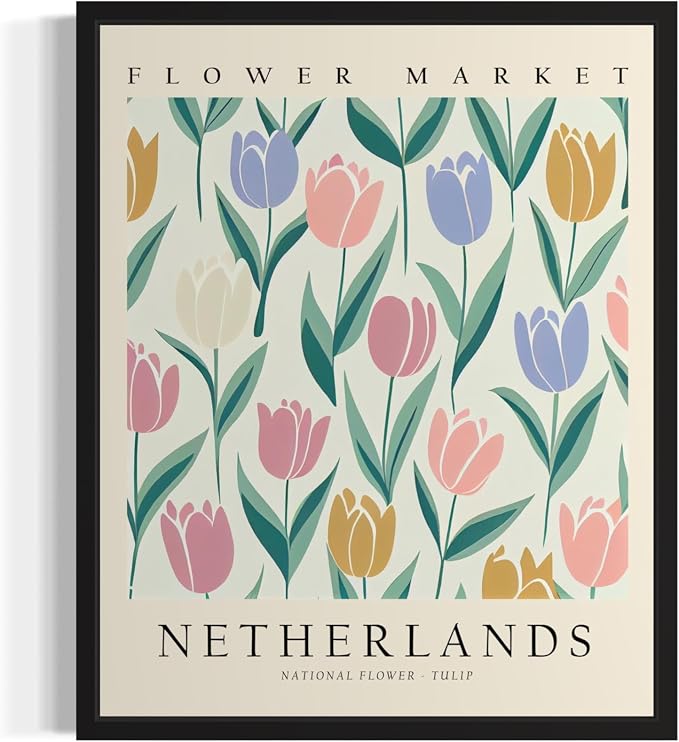 Netherlands Flower Market Art Print Poster, Wall Art Floral Painting Botanical Decor for Bedroom, Kitchen, Bathroom Livingroom Decoration 82B (Netherlands, 10"L x 8"W, Unframed)