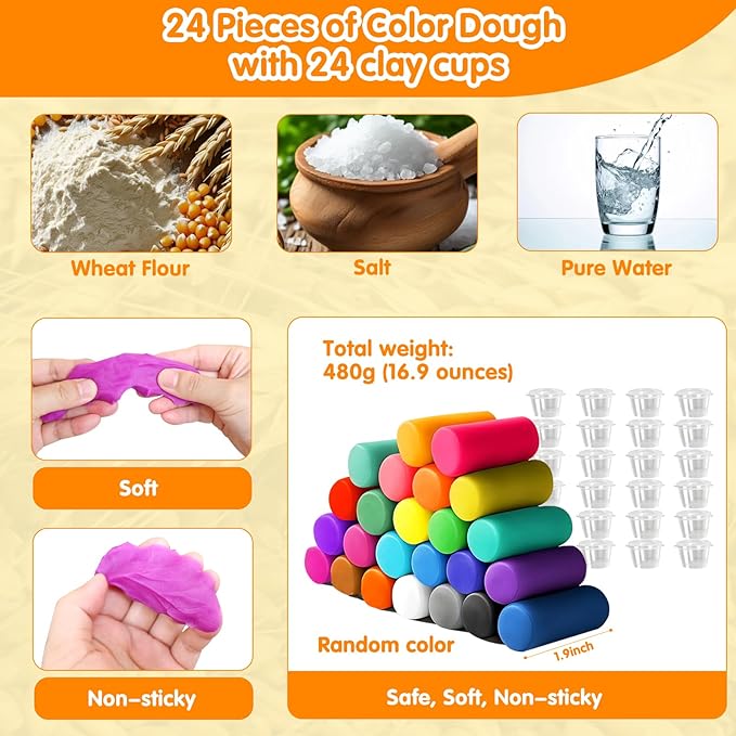 EagleGrove Dough Sets for Kids Ages 4-8 Arts and Crafts for Kids 4 5 6 7 8 9 10 Year Old Toddlers, Dough Kitchen Creations Kits with Clay & Food Molds, Gifts for Girls Boys for Christmas Birthday