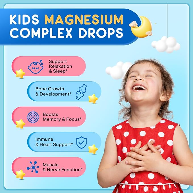 (2 Pack) Magnesium Glycinate Liquid for Kids, Kids Magnesium Liquid Drops Supplement with L-Theanine, Calcium, Zinc, Vitamin D3 K2 for Sleep Calm Relaxation Brain Bones, Mixed Berry Flavor 4 Fl Oz