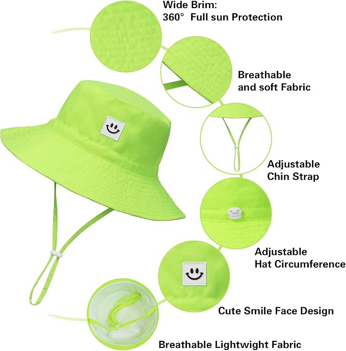 MaxNova Baby Sun Hat Smile Face UPF 50+ Toddler Bucket Hat for Boys Girls 0-7 Years