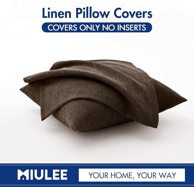MIULEE Pack of 2 Decorative Linen Burlap Pillow Covers Farmhouse Boho Accent Pillowcases Modern Home Decor for Sofa Couch Bedroom Living Room 20x20 Inch Reddish Brown