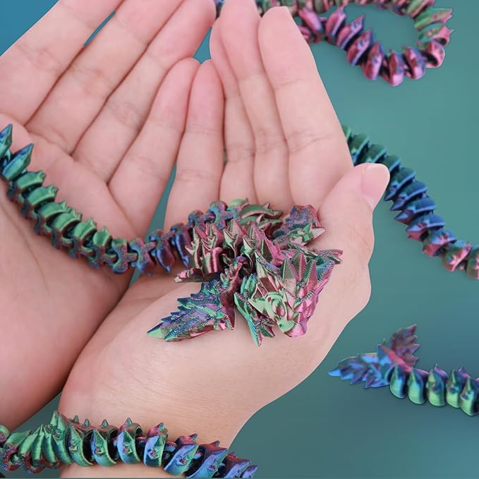 3D Printed Giant Long Dragon - Largest Size Toothless Dragon with Wings and Pangolin Features (Green Pink Gold)
