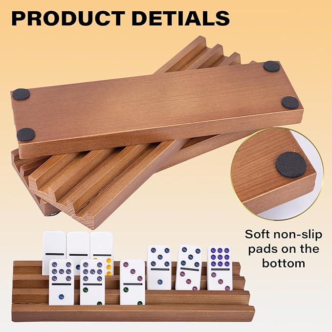 Wooden Domino Racks Set of 8, Wood Domino Tiles Trays, Domino Holders Organizer for Mexican Train and Other Domino Games-Dominos NOT Included