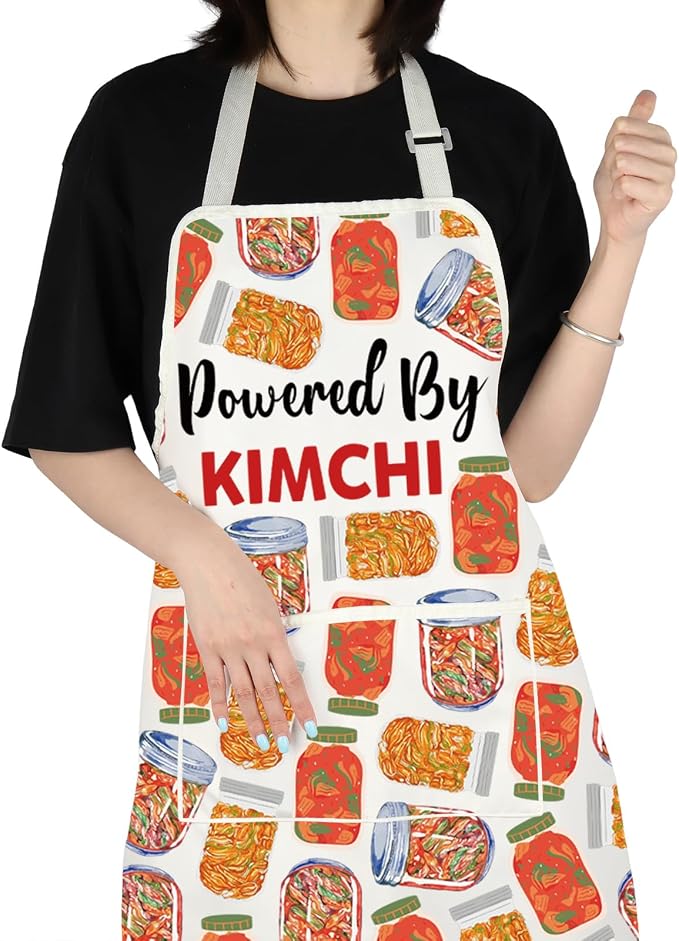 VAMSII Korean Lover Gift Powered by Kimchi Apron With Pockets Kimchi Get Cultured Kitchen Gift Korean Food Lover Gift