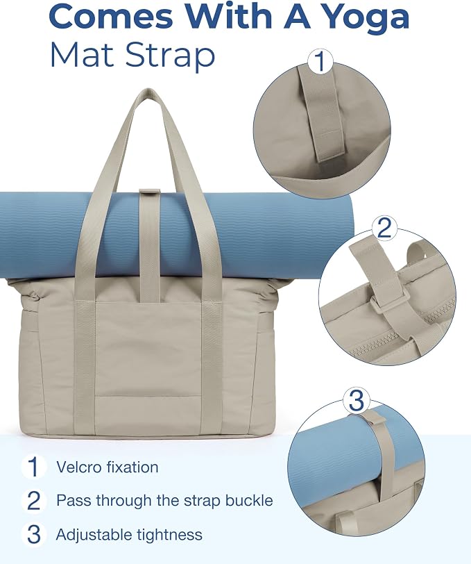 BAGSMART Tote Bag for Women, Lightweight Tote Bag with Yoga Mat Strap, Quilted Handbag for Daily, Work, Gym