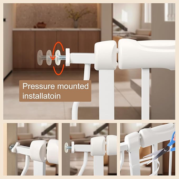 Extra Wide Baby Gate with Door Pressure Mounted 57.48-66.92 Inch,Child Baby Gates for Doorways No Drilling,Walk Through Dog Gate Indoor for The House Kitchen Stairs,White