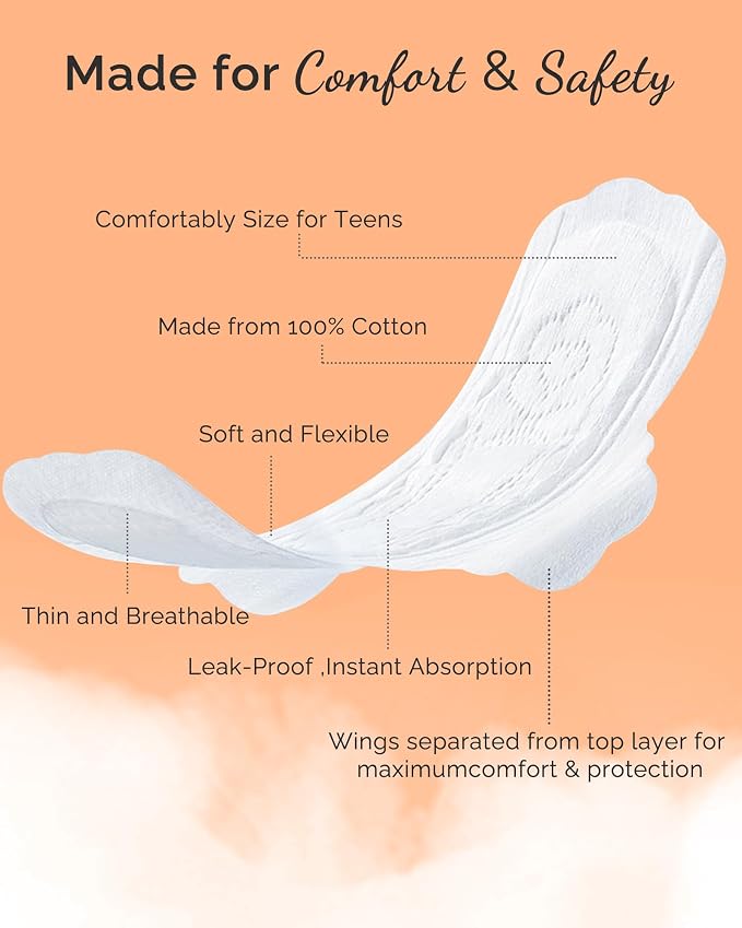PurComfy Teens First Period Starter Kit for Girls 9-10-11-12-14 63pcs Period Pads for Tweens Teens, Menstrual Pad Box for Girls Period Kit for School, 4 Essential Size fit for Tween Period Underwear