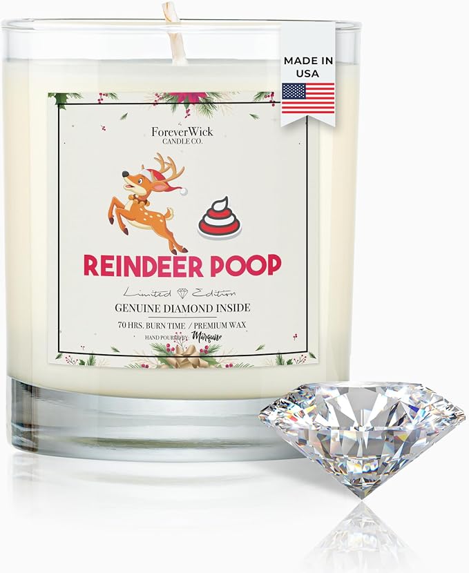 ForeverWick Reindeer Poop Diamond Candle | Funny Christmas Candle Gift for Women, Coworkers, Friends | Hand-Poured Natural Soy Holiday Candles | A Cozy December Retreat Scent | 70-Hr Burn Time, 14 oz