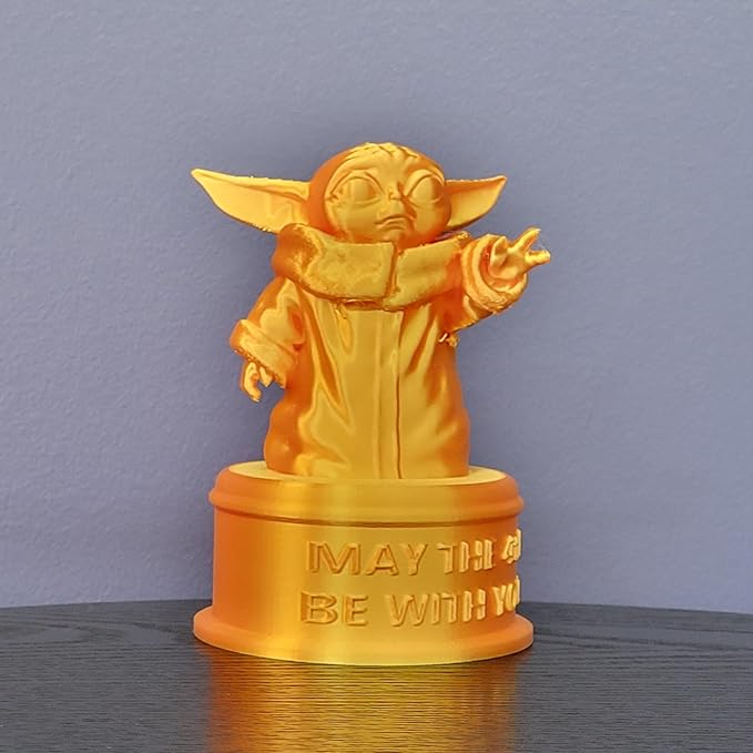 Znet3D Baby Yoda Grogu ‘May The 4TH Be with You’ Trophy - 4.5 Inch Multi-Color - Perfect Award or Gift (Silk Gold)