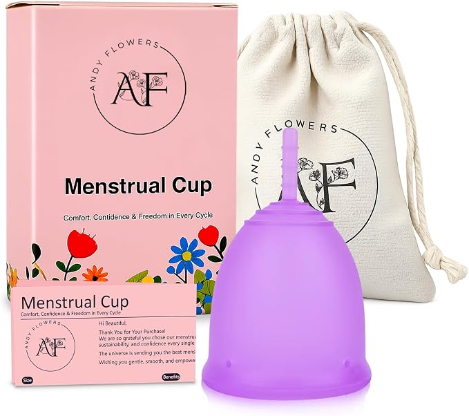 Reusable Menstrual Cup, Medical Grade Silicone Period Cup for Women & Beginners, Eco-Friendly Feminine Hygiene, Leak-Free Comfort for Up to 12 Hours (Small & Large) (Purple, Small)