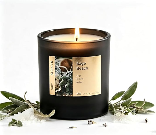 Sea Salt Sage Soy Candle, Driftwood Aromatherapy Candle for Home, Natural Soy Wax Sleep Candle with Citrus Woody Scent for Bedroom, Relaxation, Bath & Self Care Gift