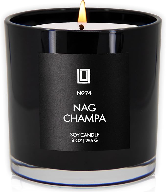 Lulu Candles | Nag Champa - Indian Incense | Highly Scented Premium Candles in Giftable Box for Home and Office | Vegan Soy Blend Jar Candle with 100% Cotton Wick | Slow Burning & Long Lasting (9 Oz.)