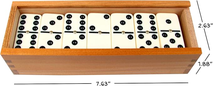 Dominoes Set- 28 Piece Double-Six Ivory Domino Tiles Set, Classic Numbers Table Game with Wooden Carrying/Storage Case by Hey! Play! (2-4 Players) , Brown