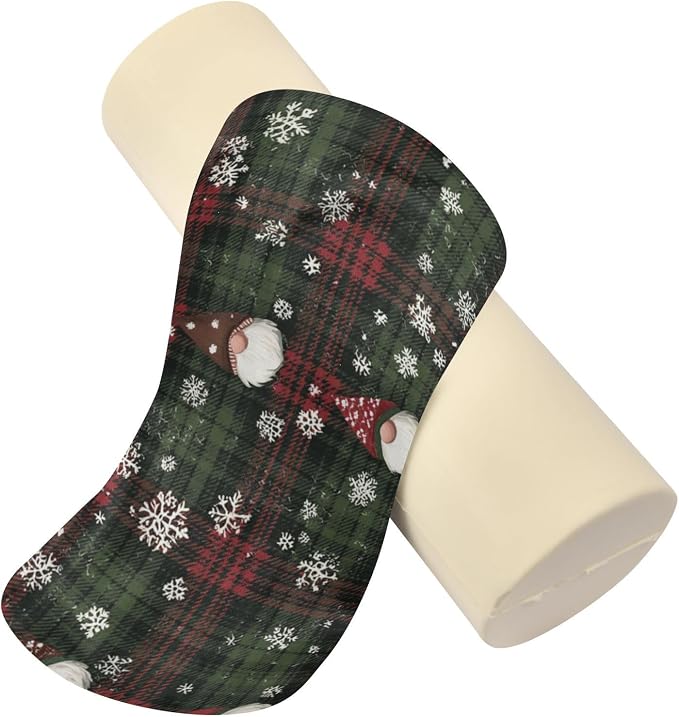 Christmas Gingham Gnome and Snowflakes Neck Roll Pillow Bolster Round Health Memory Foam Long Cervical Cylinder Pillows with Removable Washable Cover for Body Bed Legs Back Yoga