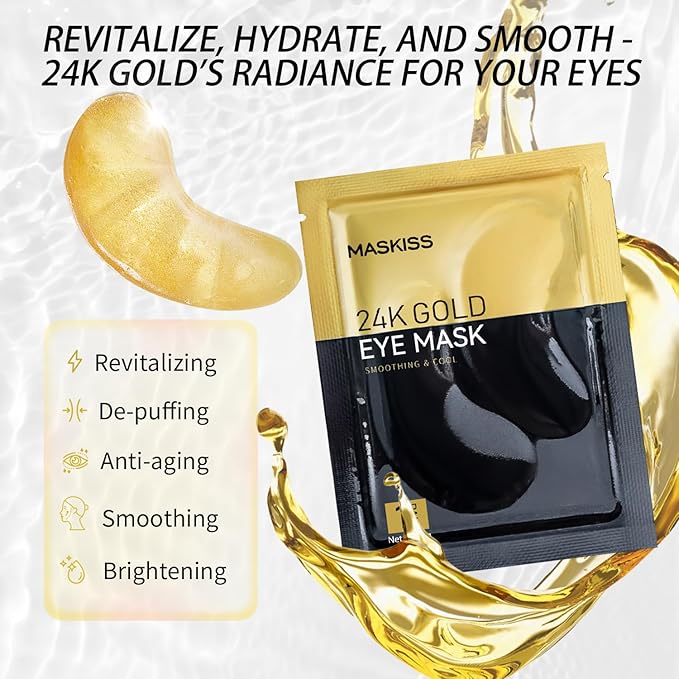 Maskiss 24k Gold Under Eye Patches (20 Pairs), eye mask, Collagen Skin Care Products, Eye Patches for Puffy Eyes, eye masks for dark circles and puffiness