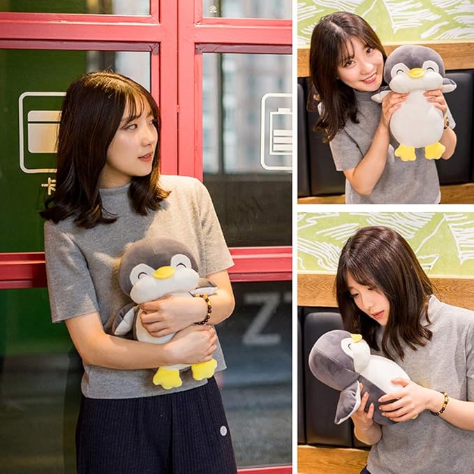 Stuffed Penguin Animal Plush Toys 12 Inch Gray Animal Stuffed Plushies Super Soft Cute Cuddly Pillow Cushion Stuff Dolls Birthday Gifts for Children Kids Boys Girls Room Decor Bedtime, 12Inches