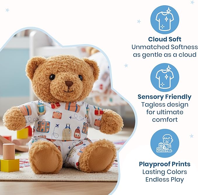 Zip N' Bear Soft Plush Teddy Bear Stuffed Animal with Carry On Cubs Pajamas - Zippy The Bear Cute Cuddly Plush Toy, Perfect Sensory Teddy for Kids, Toddlers - Adorable Gift & Bedtime Companion