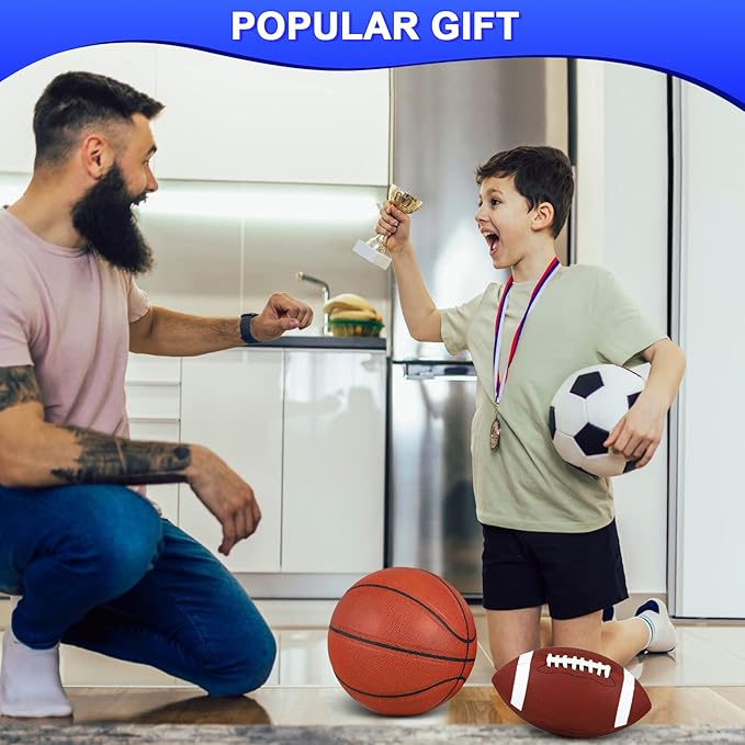 Libima 3 Pcs Sports Ball Set for Kids Teens Include Official Size 5 Basketball 4 Soccer 6 Football with Pump and Carry Bag Training Practice Sport Gift for Kids Teens Back to School