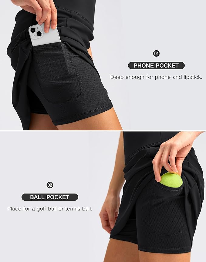Women's 18" Skorts with 4 Side Pockets High Waisted Long Golf Skirt | Soft, Lightweight, Stretch, Breathable, Mesh Built-in Shorts, Athletic, Tennis, Dressy, Casual