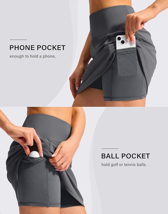 16'' Skorts for Women with 4 Pockets High Waisted Golf Skirt | Built-in Shorts, Stretch, A Line, Pickleball, Athletic, Casual, Tennis Skirt