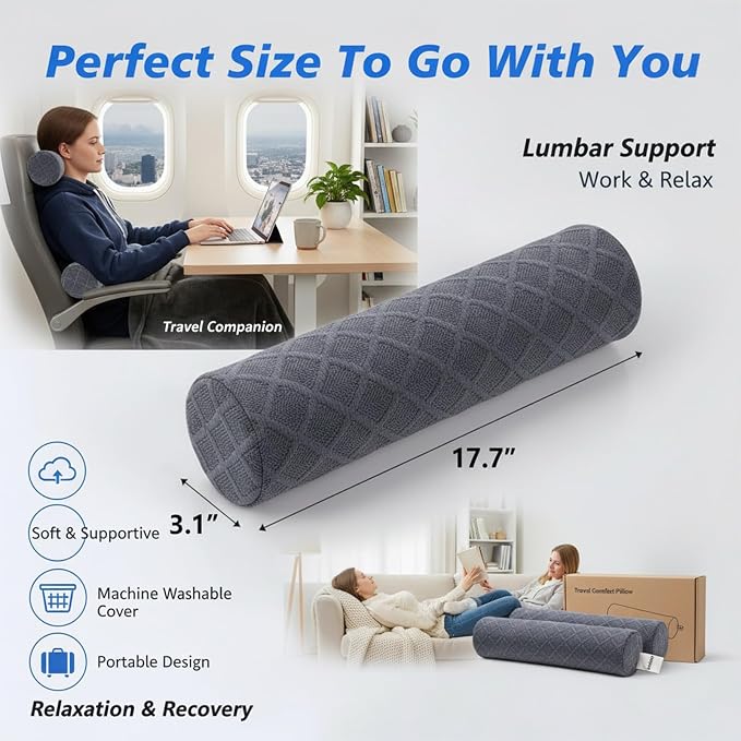 Cervical Memory Foam Neck Roll Pillow Comfortable Breathable(3.1) | Neck Support Pillows for Sleeping 3.1in H Small Round Circle Pillow Cylinder Pillows for Back Lumbar Leg Yoga Pain Relief