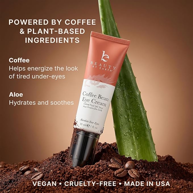 Beauty by Earth Caffeine Eye Cream for Puffiness & Bags Under Eyes - USA Made with Natural & Organic Ingredients, Under Eye Cream for Dark Circles with Glycerin & Vitamin E, Brightens & Refreshes