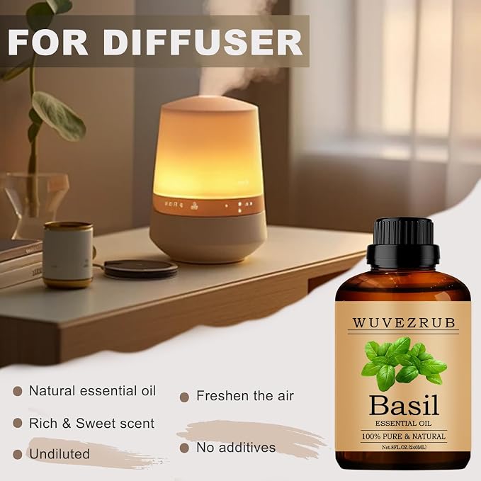 Basil Essential Oil, 240ML Pure and Natural for Aromatherapy Diffuser - 8 Fl Oz