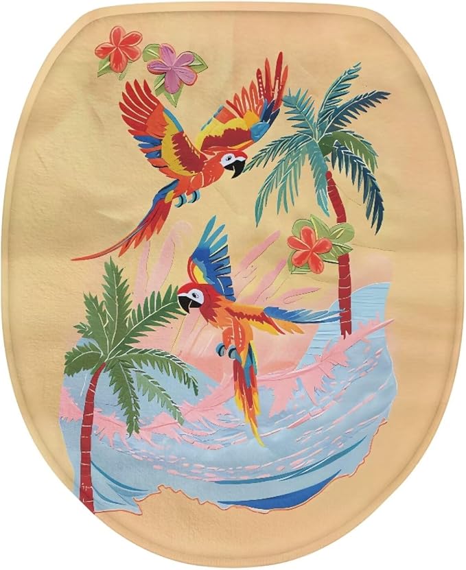 Colorful Bird Toilet Lid Cover, Suitable for Most Round, Long and Oval Toilet Lid Cover, Comfortable and Dustproof, Reusable Toilet Seat Cover
