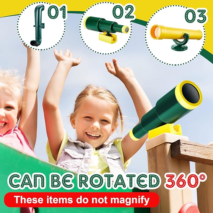 Deekin 9 Pcs Playground Accessories Swing Set Pirate Playground Equipment Set Include Plastic Wheel, Telescope, Periscope, Telephone, Safety Handle Bars for Outdoor Playhouse(Yellow, Green)