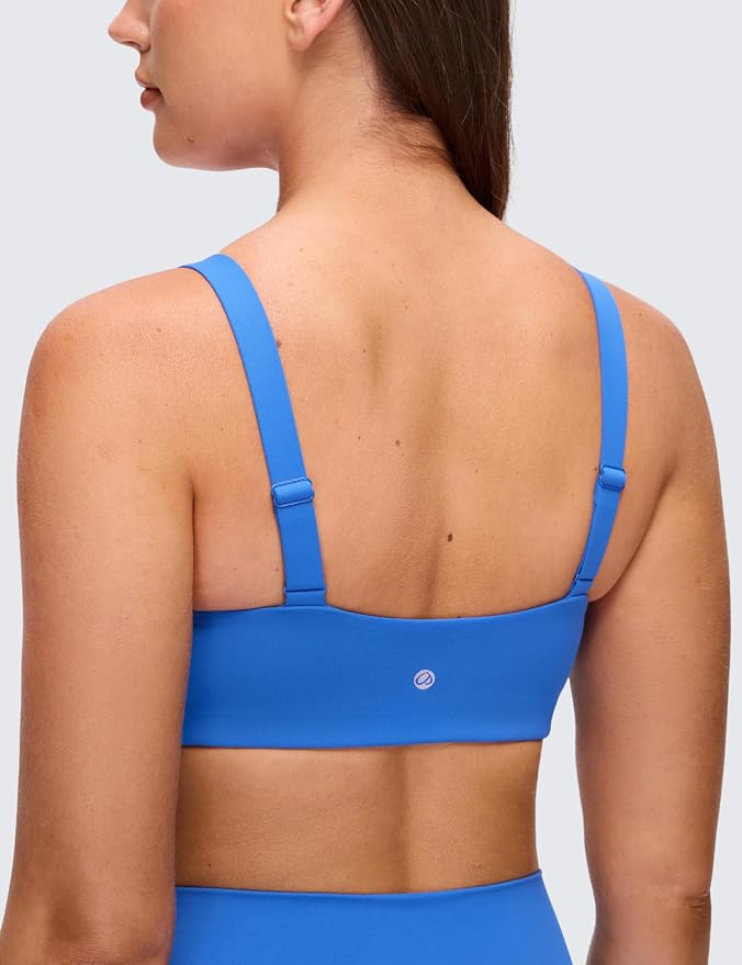 CRZ YOGA Butterluxe Adjustable Wide Strap Sports Bras for Women - Square Back Padded Scoop Neck Yoga Top