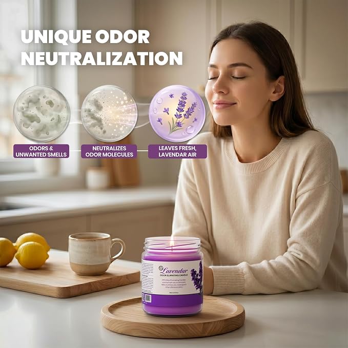 Candle Set Odor Eliminating – 2 Pack - 12oz – Long-Lasting Soy Wax Candles – Neutralizes Pet, Kitchen & Smoke Odors – Clean Burn, Eco-Friendly, Aromatherapy Candle (Lavender)
