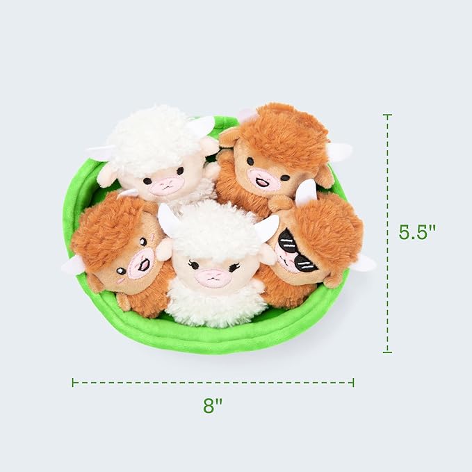WHAT DO YOU MEME? Emotional Support Highland Cows by Relatable, Cuddly Stuffed Animals, Plushies, and Cute Stuff, Great Gift Ideas for Loved Ones of All Ages, Includes 5 Toys with Carrying Basket