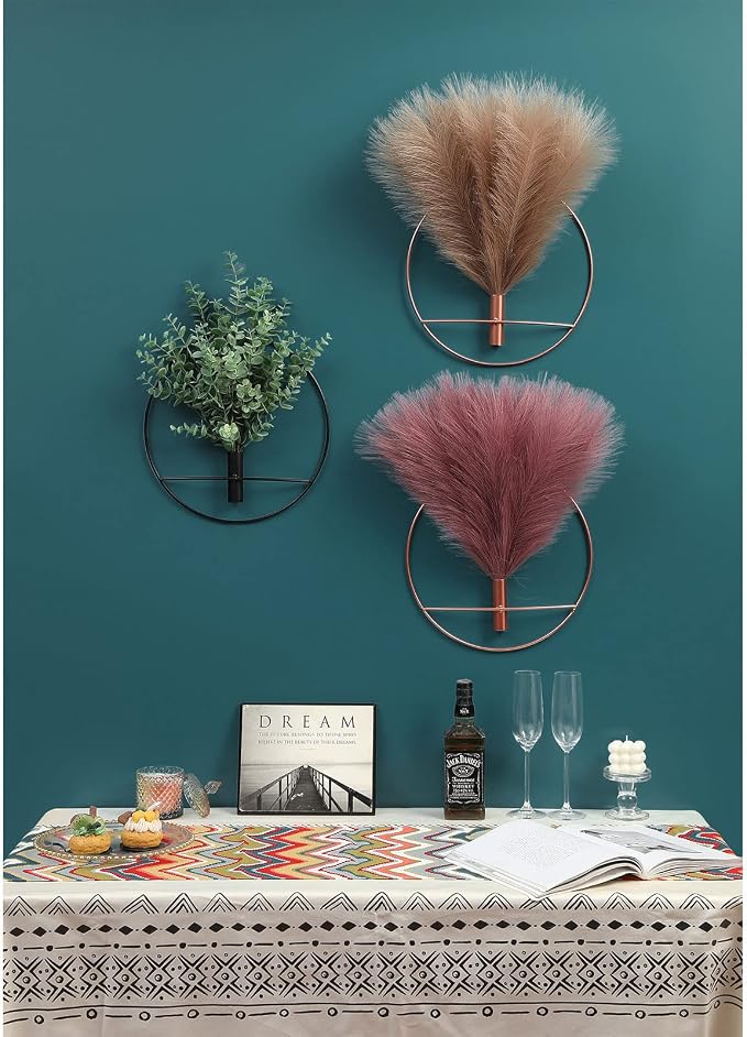 Pretty Jolly Boho Pampas Wall Decor Black Metal Wall-Mounted Art | Morden Artificial Greenery Display，2 Pack Eucalyptus Hanging Planter For Living Room, Bedroom, Bathroom, Dining room