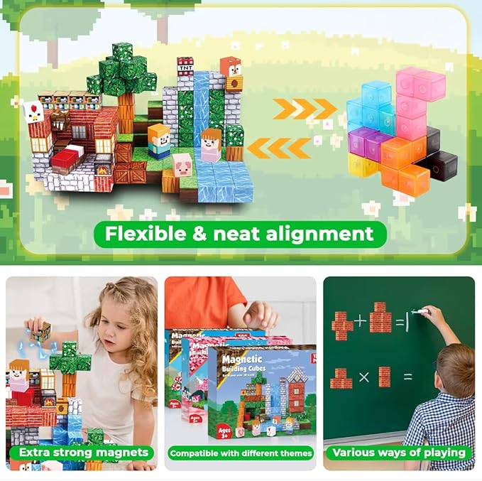 Magnetic Blocks | 150PCS Grassland Magnetic Building Blocks Set | STEM Learning Toys| Construction Building Toy for Kids 3+ Boys and Girls |Magnetic Building Blocks Christmas Birthday Gifts