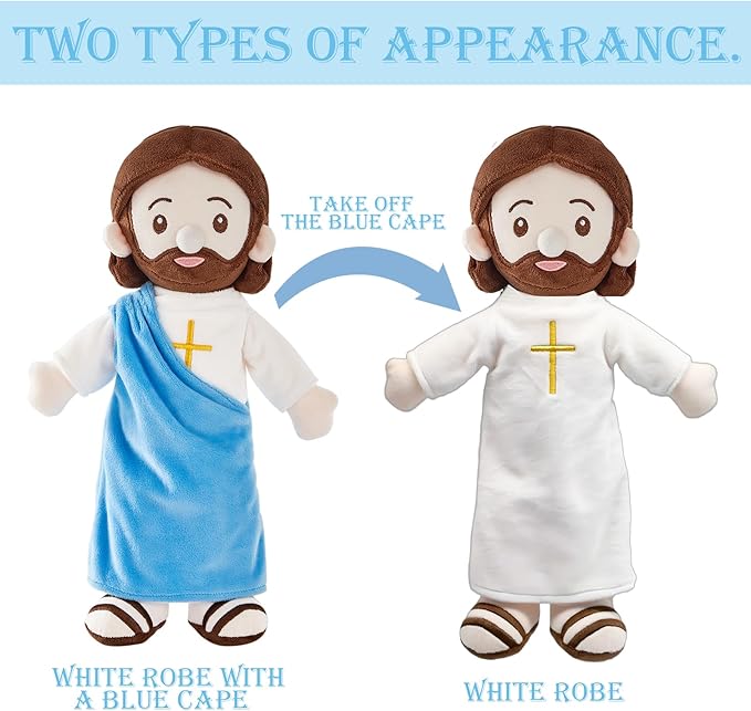 Jesus Plush Doll Jesus Plushie Stuffed Toy Christian Stuff Religious for Kids Christening Easter 14.2" (Blue)
