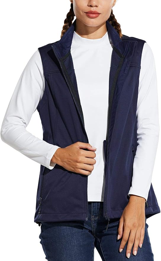 baleaf Women's Lightweight Running Vest Sleeveless Softshell Jacket | Windproof; Breathable; Water Resistant; 2 Zipper Pockets; Stand Collar; Great for Running, Hiking, Camping and Travelling