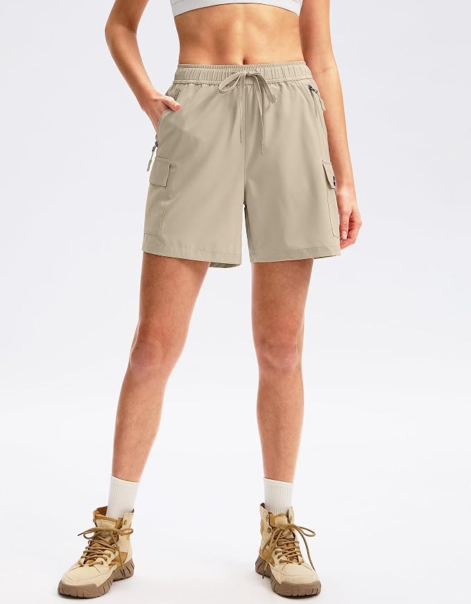 SANTINY Women's 5''/ 7''/9'' Hiking Cargo Shorts Quick Dry Lightweight Summer Shorts for Women Athletic Golf Zipper Pockets