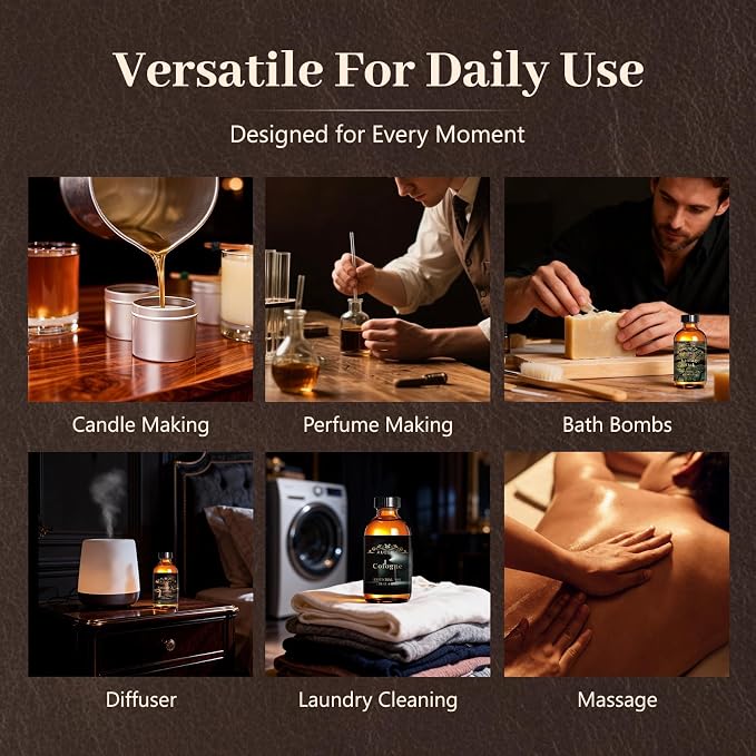 Auelife 4oz Vintage Leather Men Essential Oils for Diffusers for Home - Long Lasting Fragrance Oil for Candle & Soap Making, Father's Day & Birthday Gifts for Him, Masculine Scent for Men Gift