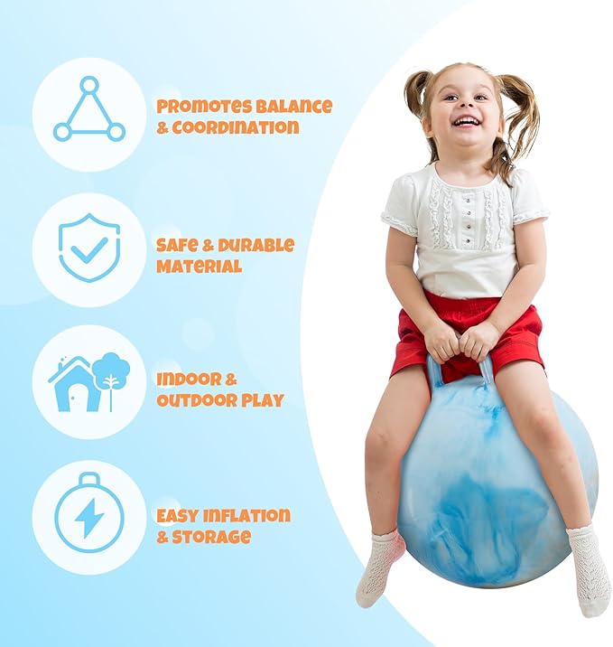 Upper Rider Clouds Hopper Ball for Kids,20 Inch Bouncy Ball with Handle,Inflatable Hopping Toys for Boys Girls Aged 6-12, Indoor Outdoor Jumping Toys Gift with Pump