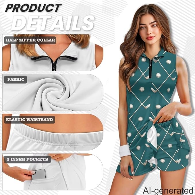 Golf Dress Tennis Dresses for Women with Built in Shorts and Pockets Sleeveless Athletic Dress Workout Dress