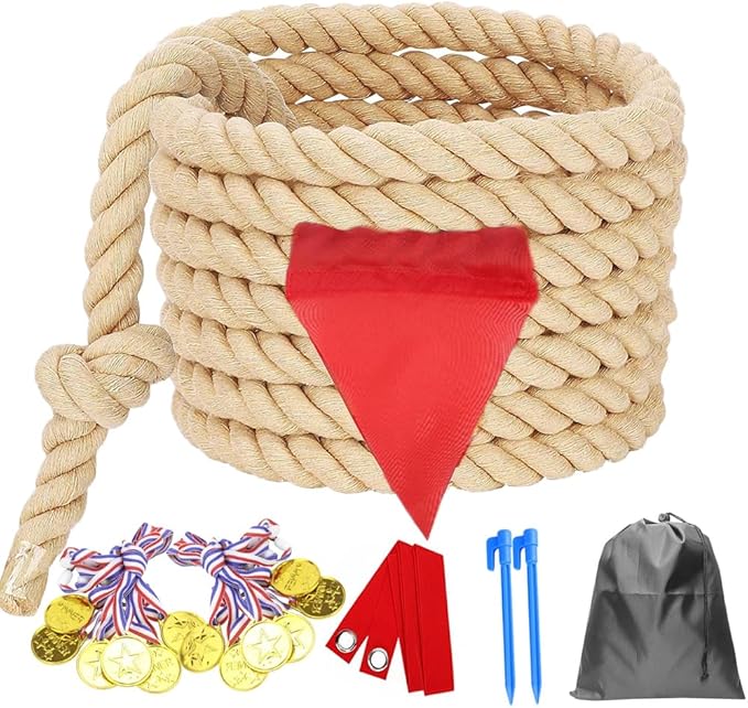 60 Feet Tug of War Rope for Kids and Adults, Outdoor Games Summer Outdoors Yard Backyard Camping Lawn Games for Field Day Family Reunion Birthday Party Team Building Activities Carnival Games-Beige