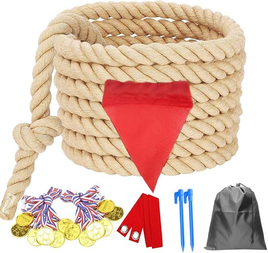 20 Feet Tug of War Rope for Kids and Adults, Outdoor Games Summer Outdoors Yard Backyard Camping Lawn Games for Field Day Family Reunion Birthday Party Team Building Activities Carnival Games-Beige