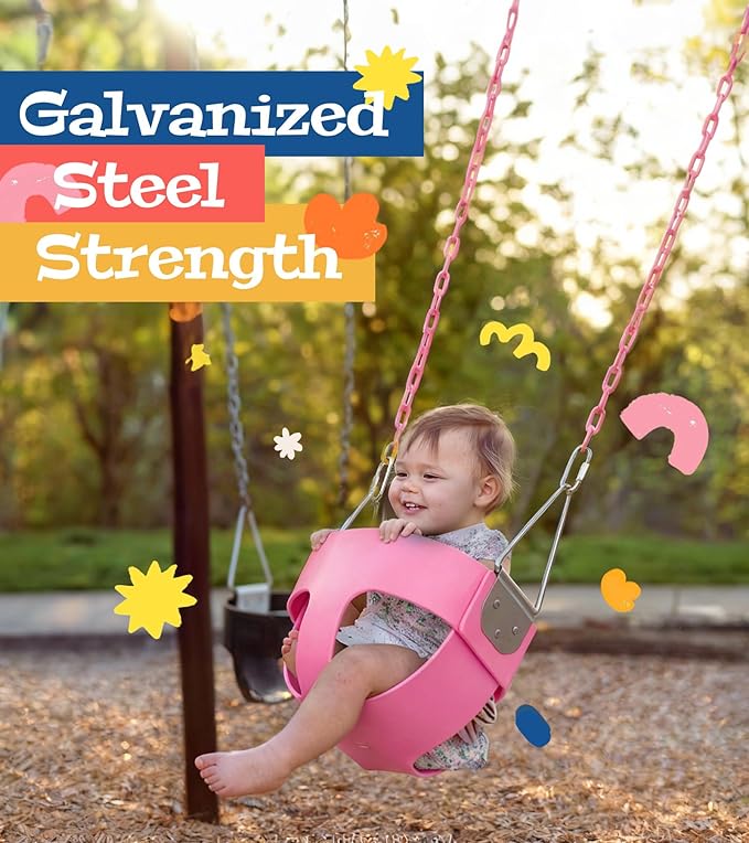 High Back Full Bucket, Toddler Swing with Coated Chains & Triangle Dip Pinch Protection for Safety, Baby Swing Outdoor with Locking Buckles, Toddler Bucket Swing for Backyard, Playground, Pink
