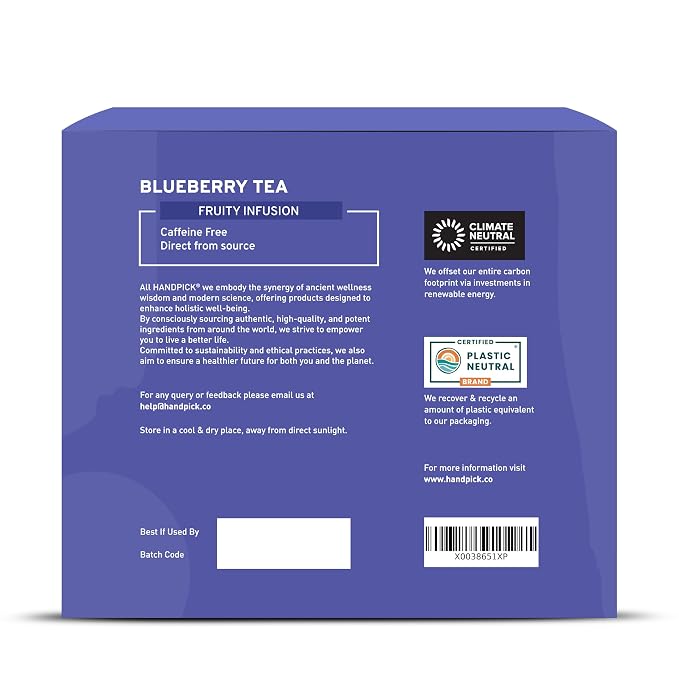 HANDPICK, Wild Blueberry Tea Bags (100 Count), True Premium Blueberry Herbal Tea with Hibiscus, Rose & Licorice | Brew Iced/Hot Tea