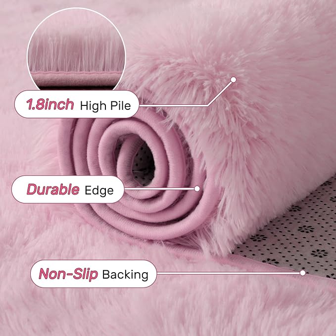 Pink Rugs for Living Room Fluffy 4x6 ft Bedroom Rug Non-Slip Area Rugs Shag Carpet for Nursery Kids PlayRoom Dorm Office Indoor Modern Plush Carpets Girls