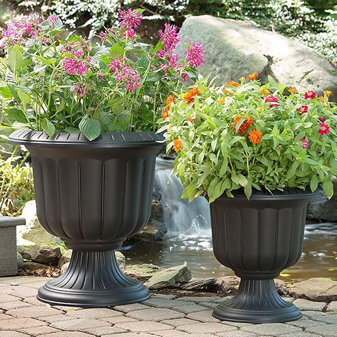 Root & Vessel, Classic Urn Planter, Black, 14-Inch