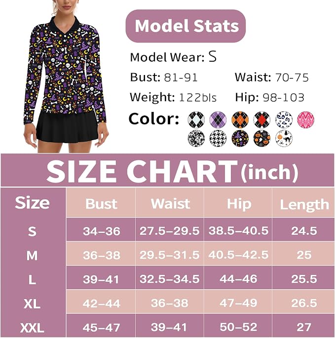 Soneven Womens Golf Shirts Moisture Wicking V Neck Long Sleeve Polo Shirts Collared Tops