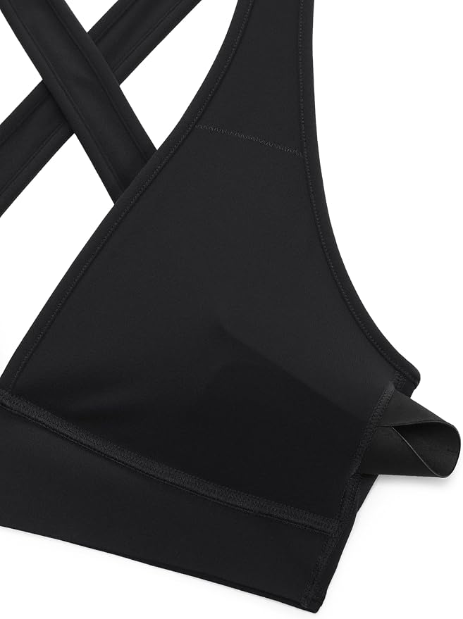 CRZ YOGA Butterlift Deep V Neck Sports Bras for Women - Padded Gym Wide Straps Cut-Out Cross Back Crop Pilates Workout Top